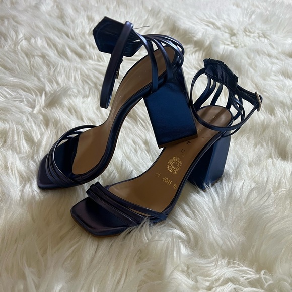 Metallic Navy Blue Women's Heels - Picture 2 of 9